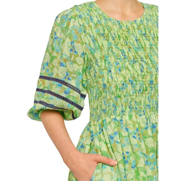 ALESSANDRA NWT Cameo Dress Delilah Meadow Puff 3/4 Sleeve Smocked Pockets Size L - Picture 5 of 13